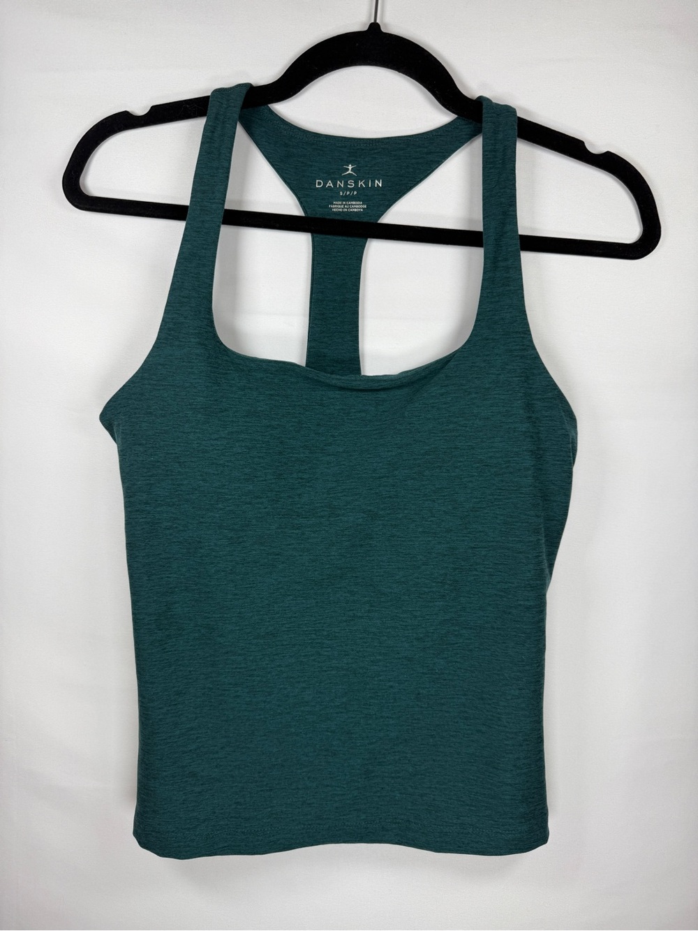 Danskin Womens Small Green Heathered Shelf Bra Tank Top Racerback Workout Cami